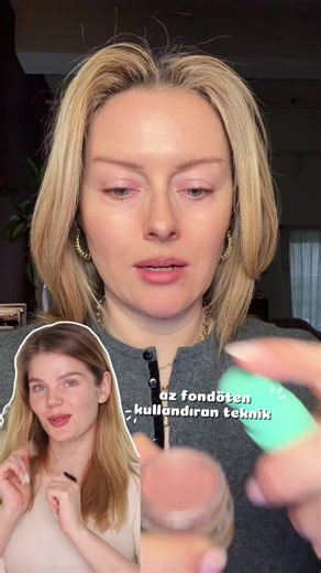 Az fondöten kullandıran @katiejanehughes tekniğini denedim ama benimki biraz kontrolden çıktı, siz bu kadar ürünle yapmayın 💀 Dener misiniz bu tekniği yoksa fazla mı zahmetli sizce? #makyaj #fondöten #makyajteknikleri #makyajvideoları