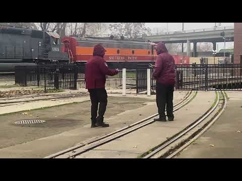 Southern Pacific Railroad Freight Train Departing Central Pacific Railroad Depot Sacramento, CA