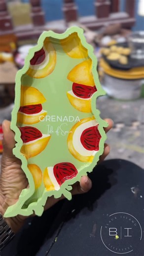 Black Island Lifestyle on Instagram: "These Hand Painted Grenada Map Trays were a test on some extra trays I made. I had the idea in my head to painted the nutmegs on the map and they turned out even better than I expected! #handpainted #nutmegs #grenada #isleofspice #puregrenada Which colour is your favorite?"