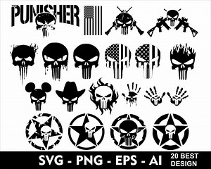 Punisher Skull Svg Bundle Punisher Tshirt Design Skull Svg Eps Png Ai Vector Skull Punisher Svg Files - Etsy