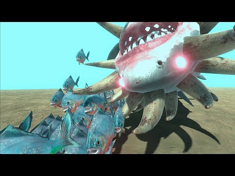 100 Piranhas vs Megalodon Mutant - Animal Revolt Battle Simulator