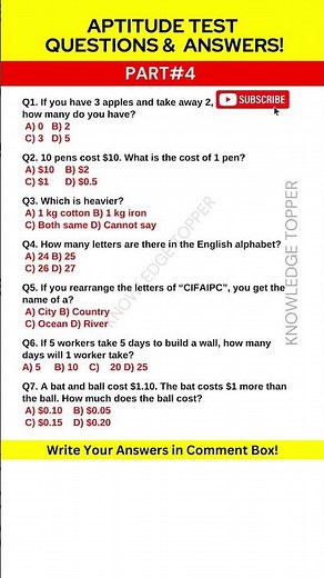 7 Aptitude Test Preparation Questions and Answers | Aptitude Test Assessment