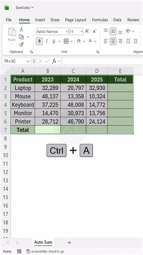 Stop SUM Like a Newbie – Automate Instantly #excel #excelforbeginners #exceltips #excelshortcuts