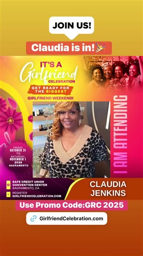 🌟 CLAUDIA JENKINS is All About the Vibes! 🌟 It’s official, CLAUDIA is headed to It’s a Girlfriend Celebration 2025! She’s ready for the energy, the laughter, and the connections that only happen when girlfriends come together. 🗓️ October 31 – November 1, 2025 📍 SAFE Credit Union Convention Center | Sacramento, CA 🎟️ Grab your seat at: www.GirlfriendCelebration.com Use Promo Code: GFC2025 Claudia will be there soaking in the vibe—join her! #ClaudiaIsCelebrating #GirlfriendEnergy #BiggestGirl