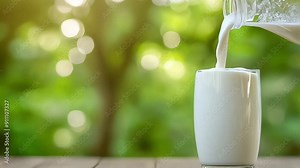 milk from jug pouring into glass