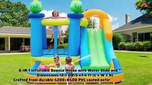 Anpro Inflatable Water Slide Bounce House, 6 in 1 Water Park Bounce House with Blower, Splash Slide, Climbing Wall, Splash Pool, Water Cannon for Kids Backyard Party, Outdoor Indoor, ACANRS0501-1-AP