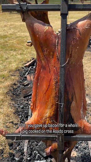 Cooking a whole pig on the Asado Cross honour the whole animal, there is not waste no byproduct … just the best of all… falling apart after 10h of slowing over slow coals, perfect crackling from nose to tail … Honestly there is no better way to cook pork . Thanks @the_wuuluman_market for raising such delicious pig following a regenerative farming tradition honouring the land and the animal to produce the best . . . #asado #pig #pork #foodporn #event #asado #cookingoverfire #bacon #foodies #cater