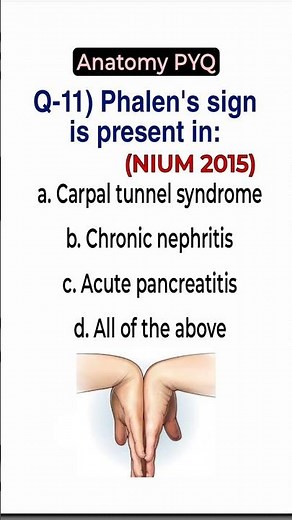 Phalen sign & Tinel sign ( Explanation in 1 minute) Aiapget Anatomy PYQ #aiapget #unani