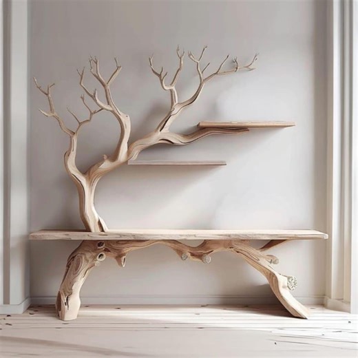 Handmade Tree Branch Console Table With Bookshelf Rustic Natural Wood Living Room Decor Housewarming Gift - Etsy