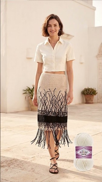Alize Cotton Gold ile Zincir İşi Detaylı Yazlık Elbise