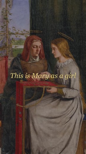 Art Lectio on Instagram: "Dante Gabriel Rossetti, The Girlhood of Mary Virgin (1848-49) Rossetti doesn’t paint Mary at the headline moment. He paints the prelude. A girl at a table. A mother teaching. A father working in the background. An angel close enough to touch the books. It’s devotional, but not dramatic. It makes holiness feel like a rhythm. This was Rossetti’s first major oil painting, made at the birth of the Pre-Raphaelite Brotherhood, and it still reads like a manifesto: look closely