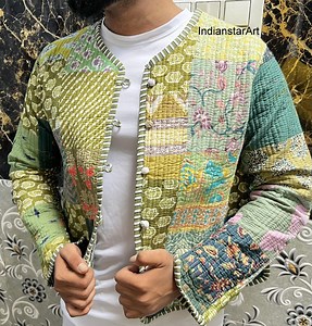 Patchwork Quilted Jacket: Reversible Indian Green Coat - Etsy