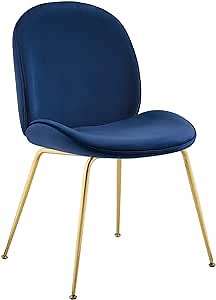Modway Scoop Performance Velvet Dining Side Chair with Gold Stainless Steel Metal Base in Navy
