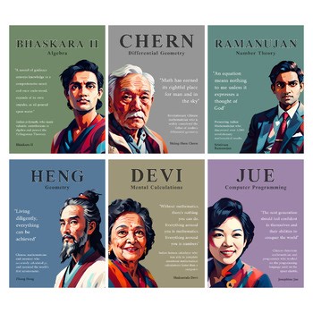 Asian Mathematicians Poster Pack (6x) | AAPI History Month Bulletin Board