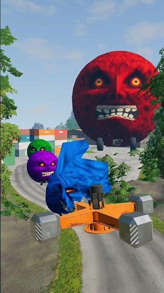 🌈🌙 BIG vs SMALL Colorful Moon Cars 🆚 🌀 GIANT SPINNER 💥 Who Will Survive?! 😱