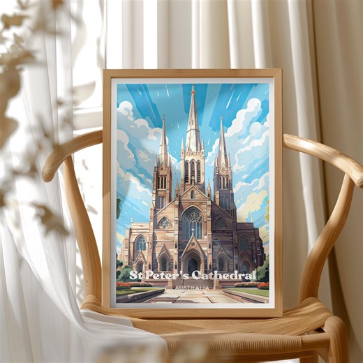 St. Peters Cathedral Poster, Australia Travel Art, Anglican Church, Australia Travel Poster, Iconic Christian Architecture, Christian Poster - Etsy
