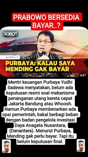 Pro-kontra Purbaya dan Prabowo soal Whoosh❓