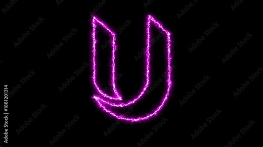 4K fire U alphabet with moving neon outline on black background. U alphabet on black background for an online shop, blog, web, cafe, and hotel. Technology video material animation. Easy to use.