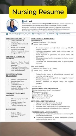 Professional Nurse Resume Template, Free resume Download #NurseResume #NursingResume #NursingCV