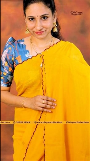 Beautiful Plain Cotton Sarees with Kalamkari Blouse 😍 | DC200