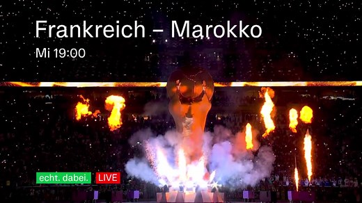 [LIVE "FUßBALL-WM 22"]: Schafft es der Weltmeister wieder ins Finale oder das erste afrikanische Team die Sensation? ORF 1 zeigt das Halbfinale Frankreich - Marokko live! Um 18.35 Uhr geht es zunächst mit der Zusammenfassung des vergangenen WM-Tags los, ehe ab 19 Uhr das Spiel auf dem Programm steht. Mehr: https://tv.orf.at/stories/221214_fussball_wm_katar100.html | ORF
