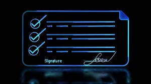 Download Glowing looping icon electronic signature neon effect, black background for free