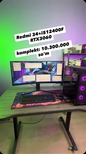 PC_NOUT kompyuter savdo on Instagram: "Redmi 34+i5 12400F+RTX3060 CS 2, GTA 5, World of tank va shunga o'xshash o'yinlar yoki o'rta montaj dasturlarida foydalanish mumkin Photoshop, Primier, Corel Draw, Autocad 🔹-Monitor: MI 34" 144Hz 3K Curved 🔹-Plata: Gigabyte H610 DDR4 [12-14 gen] 🔹-CPU: i5 12400F [6 yadro 12 patok] 🔹-Coller: A200 Plus RGB 2 Trubkali 🔹-RAM: 16GB DDR4 [ dual chanel] 🔹-SSD: 512GB SATA 2.5" S900 🔹-Videokarta: RTX3060 12GB DDR6 🔹-CASE: MYPRO 4xRGB FAN 🔹-Keyboard&mouse: R