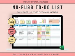 Excel Simple to Do List or Task List With Priority & Status Slicer, Digital Download Template - Etsy