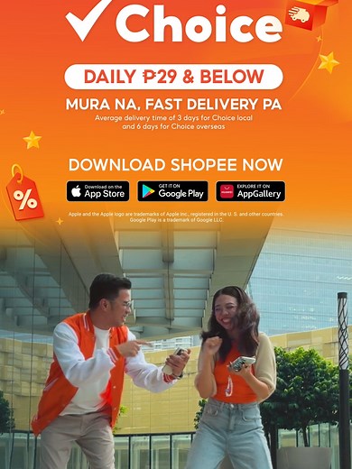 This is not a drill, Shopee Choice Daily ₱29 and below is here! Get massive savings and score your favorite items for only ₱29 and below. Dahil sa Shopee Choice, mura na fast Delivery pa! Shop na! DTI Fair Trade Permit No. DTI Fair Trade Permit No. FTEB- 196609 Series of 2024 *T&Cs Apply: https://shopee.ph/m/choice-homepage