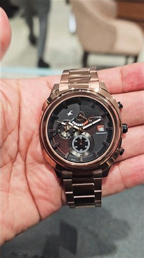 Fastrack Kronos Guys Chronograph Watch With Date Black Dial & Brown Stainless Steel Strap3335km01