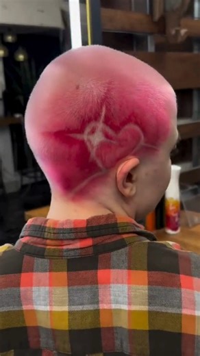 Pulp Riot Hair Color on Instagram: "Love is in the buzz 💗 @doyou_kay (she/her) is the artist, #PulpRiot is the paint. 🎨 Shades: Candy + Fireball #PulpRiotSemis #PinkHair #HeartHair #BuzzCut"
