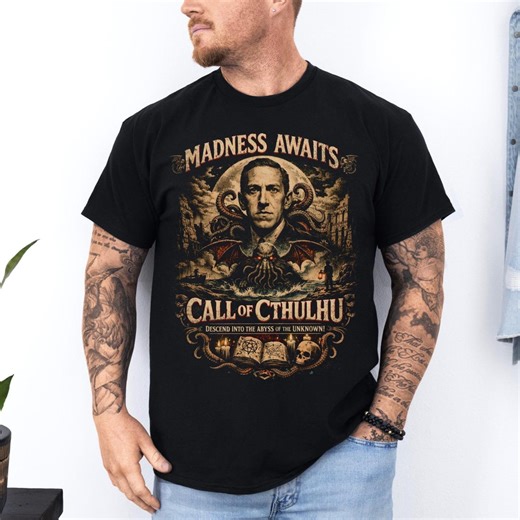 H.P. Lovecraft T-shirt: Call of Cthulhu Design | Madness Awaits Unisex Tee | Gothic Cosmic Shirt | Gothic Litearture Gift | Dark Academia - Etsy