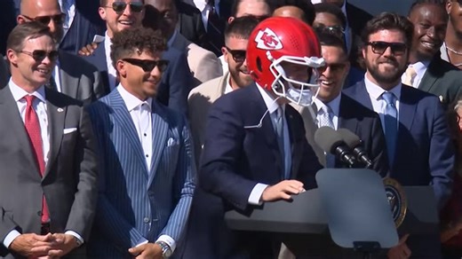 Joe Biden Dons Chiefs Helmet During White House Super Bowl Celebration