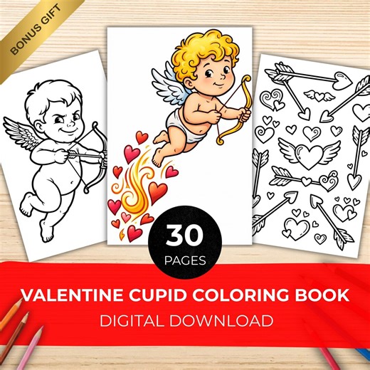 30 Valentine Cupid Animals Coloring Pages | Cute Love Animals With Wings & Arrows | Romantic Valentine Coloring Book for Kids and Adults - Etsy
