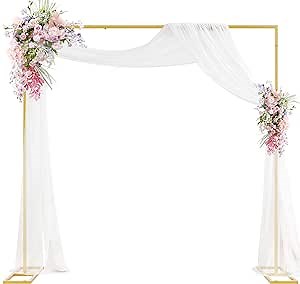 Putros Heavy Duty Backdrop Stand 8ft x 8ft Gold Pipe and Drape Kit Adjustable Metal Backdrop Sand for Wedding Photobooth Exhibition Decoration