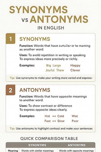 SYNONYMS vs ANTONYMS | Word Meaning Made Easy