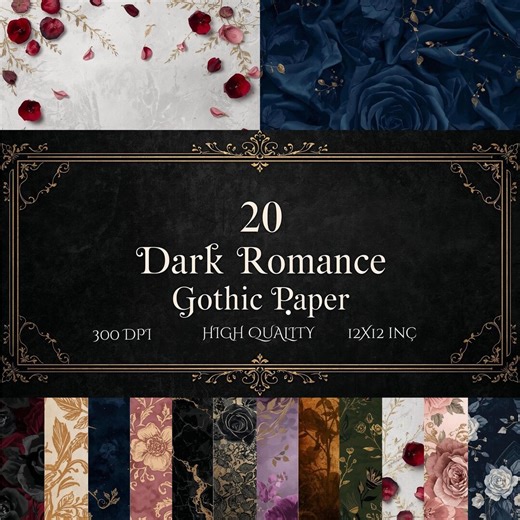 Dark Romance Gothic Digital Paper | Floral Gothic Patterns With Gold Accents | Junk Journal Scrapbook Backgrounds | 12x12 Digital Download - Etsy UK
