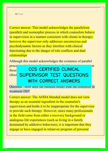 CCS CERTIFIED CLINICAL SUPERVISOR TEST QUESTIONS WITH CORRECT ANSWERS video
