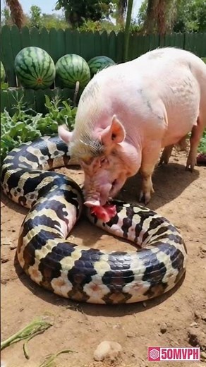 pig eats giant python's intestines