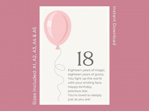 18th Birthday Poem Gift: Printable Keepsake for Daughter, Granddaughter, Niece (PDF Download) - Etsy