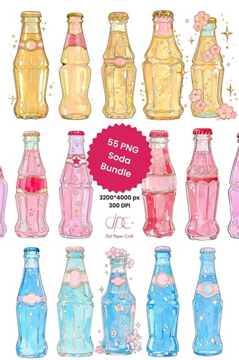 Coquette Soda Bottle Clipart Bundle | Retro Coke Aesthetic | Ready to Pop PNG | Vintage Soda Bottle Graphics