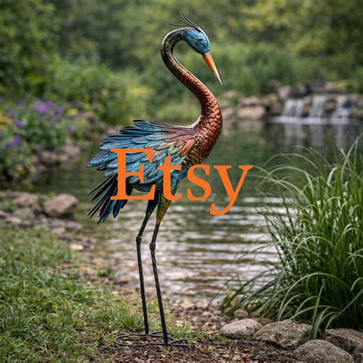 God's Colorful Crane Garden Statue, 4-foot Tall Heron Sculpture, Tropical Pond Decor - Etsy