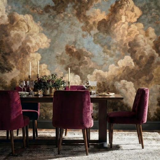 ヴィンテージ風雲模様の剥がせる壁紙：雰囲気のある風景壁紙壁画 - Etsy 日本