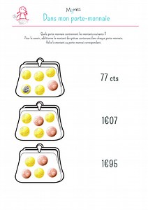 Exercice à imprimer pour apprendre à compter une somme de monnaie.