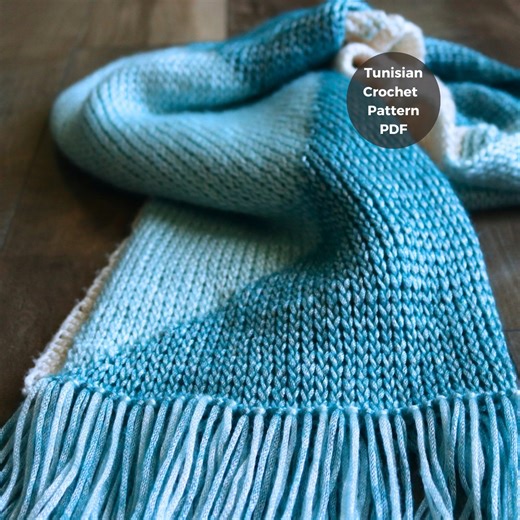 Tunisian Crochet Scarf Pattern: Easy Knit Stitch With Fringe (PDF Pattern) - Etsy