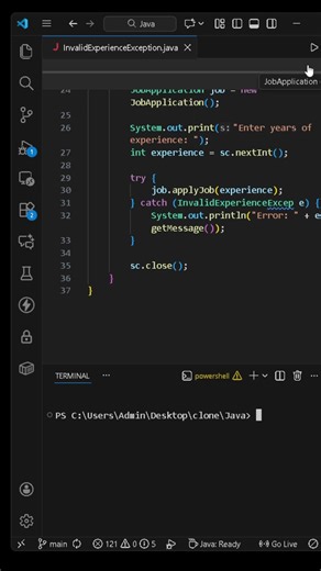 Java Custom Exception Example Invalid Experience Handling in Online Job Portal #coding #java