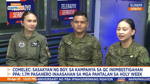 MEDIA BLITZ 2025 | Nagseserbisyo Niña Corpuz at Teleradyo Serbisyo Kaserbisyo of the Day 1LT CHILIAN CHRISTINE M PEÑALOZA PAF, a UH-1H pilot from the 205ᵗʰ Tactical Helicopter Wing, together with personnel from the Philippine Army, shared their inspiring stories of service and unwavering dedication to duty during their guesting on Kaserbisyo of the Day with Niña Corpuz and Migs Bustos on Teleradyo Serbisyo. The segment was held in line with the commemoration of the 83rd Araw ng Kagitingan. Link: