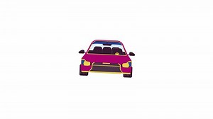 Fast car driving front view line 2D object animation. Travelling by modern vehicle flat color cartoon 4K, alpha channel. Riding automobile alon road animated item on white background
