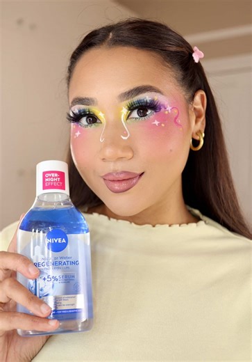 Creative glam ➡️ clean skin 💙 The NIVEA Serum-Infused Micellar Regenerating Water with 5% serum (Panthenol & Squalane) removes up to 100% waterproof makeup SPF. Gentle. Effective. Clinically proven. Shake up your standards with @NIVEA South Africa ✨ #NIVEA #Micellar #Cleansing #Ad