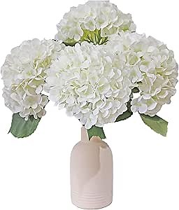 White Hydrangea Artificial Flowers 4Pcs 26" Large Faux Hydrangeas Outdoor Lifelike Silk Flowers with Long Stem Wedding Flower Bouquet Centerpieces for Table Party Home Decoration Indoor
